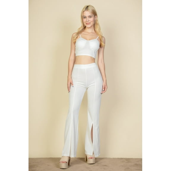 Bustier Crop Top & Front Slit Wide Leg Pants