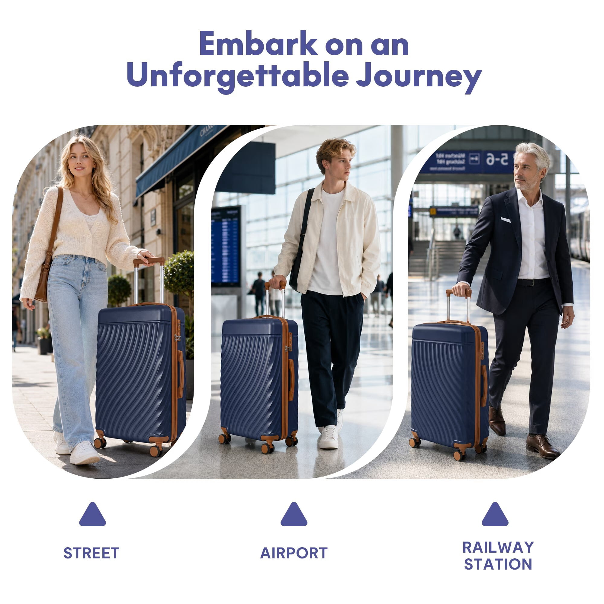 avobird 3-Piece ABS Hardshell Luggage Set – Lightweight and scratch-resistant, featuring silent 360° spinner wheels and TSA-approved locks, 20"/24"/28", Navy Blue
