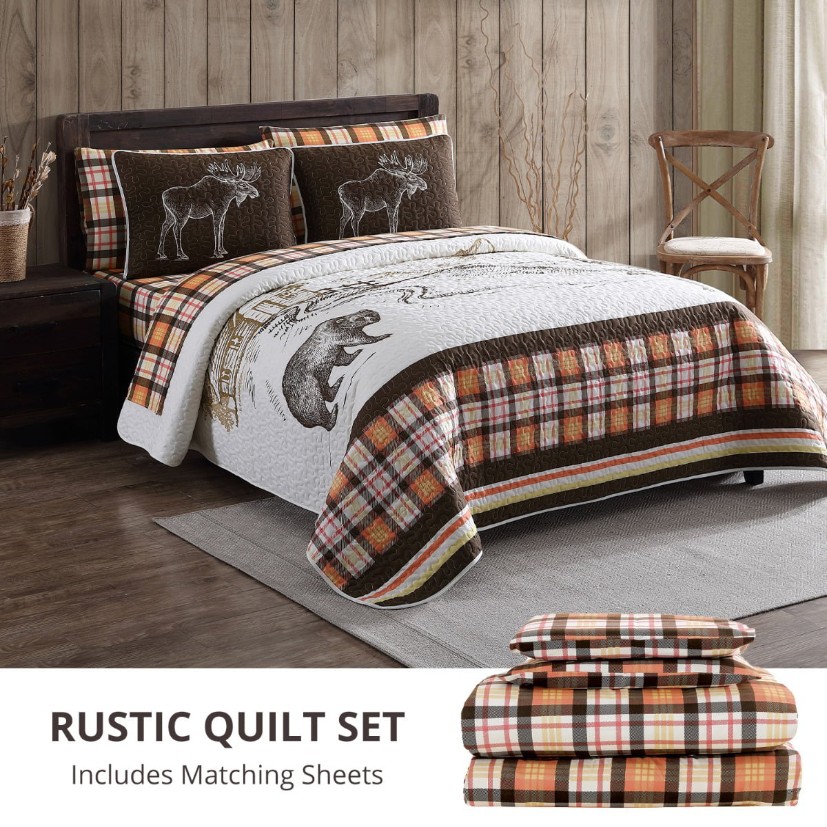 Wildlife Moose Bedding Set Queen 5 Piece Bears Nature Shams Rustic Comforter New 