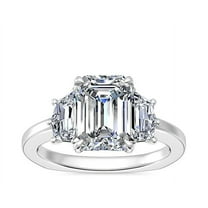 0.80 T.C.W Brilliant Emerald Cut Natural Diamond Wonderful Three Stone Engagement Ring for Women Solid 14K White Gold Size 3