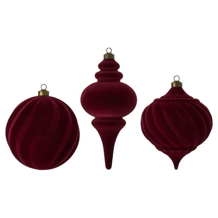 3 Count Red Flocked Christmas Ornaments, by My Texas House