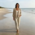 thumbnail image 7 of Yyeselk Women's 3/4 Sleeve Cotton Linen Cardigan Button Down Open Front Lightweight Casual Baggy Cardigans Brown XL, 7 of 7