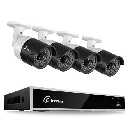Loocam HD-TVI 720P 4 Security Cameras 4 CH Home Video Security Camera System, 1TB HDD,Indoor/Outdoor IR Weatherproof Camera 150FT Night Vision with IR