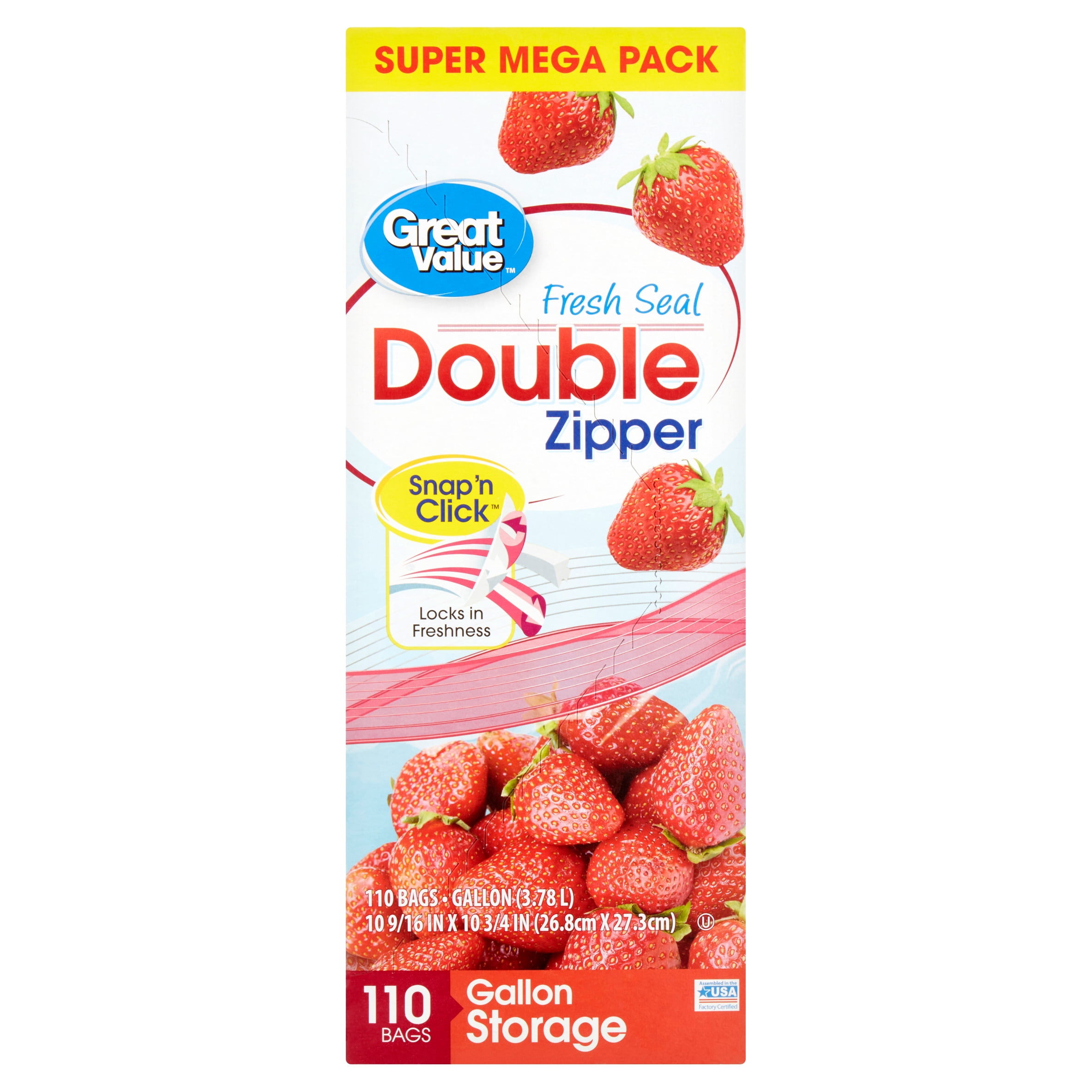 Great Value Fresh Seal Double Zipper Storage Bags, Quart, 100