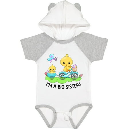 

Inktastic I m a Big Sister! Easter Spring Chick Riding Blue Bike Gift Baby Girl Bodysuit