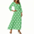 thumbnail image 4 of Women's casual 3/4 Sleeve V-neck polka dot long skirt A-line beach dress, Size S-2XL, 4 of 5