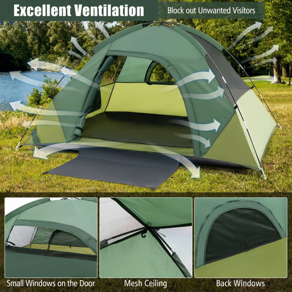 GVN Camping Tent, Tent,2-person Camping Tent w/ Removable Rain Fly and Double-layer Door-Green