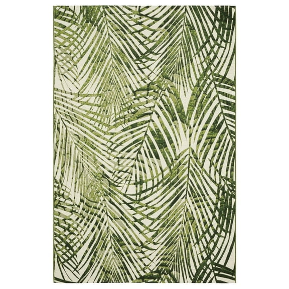 Oriental Weavers Naples Indoor/Outdoor Rug - 1572X - 6'7" x 9'4" - in Green/ Ivory - Tropical Style, Water, Stain and Fade Resistant, Hose Clean, Patio, Outdoor Living Area Rug