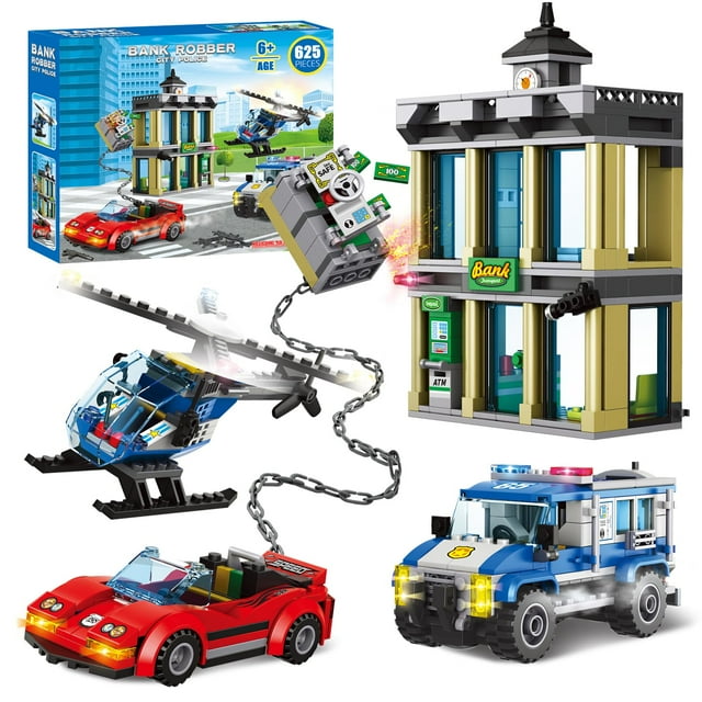 Set de bloques de construcción City Police Catch Thief con coche y helicóptero