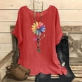 thumbnail image 2 of Women Blouses Elegant Casual Floral T-Shirts Loose Fit V Neck Crew Neck Tops Grey, 2 of 5