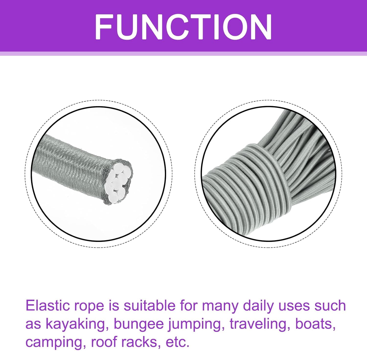 MKEUDQ-1/8 Inch Shock Cord, 56 Feet Grey Bungee Cord Tent Pole Shock Cord Round Elastic Kayak Rope Stretch String Marine Grade Heavy Polyester for DIY Projects Tie Downs