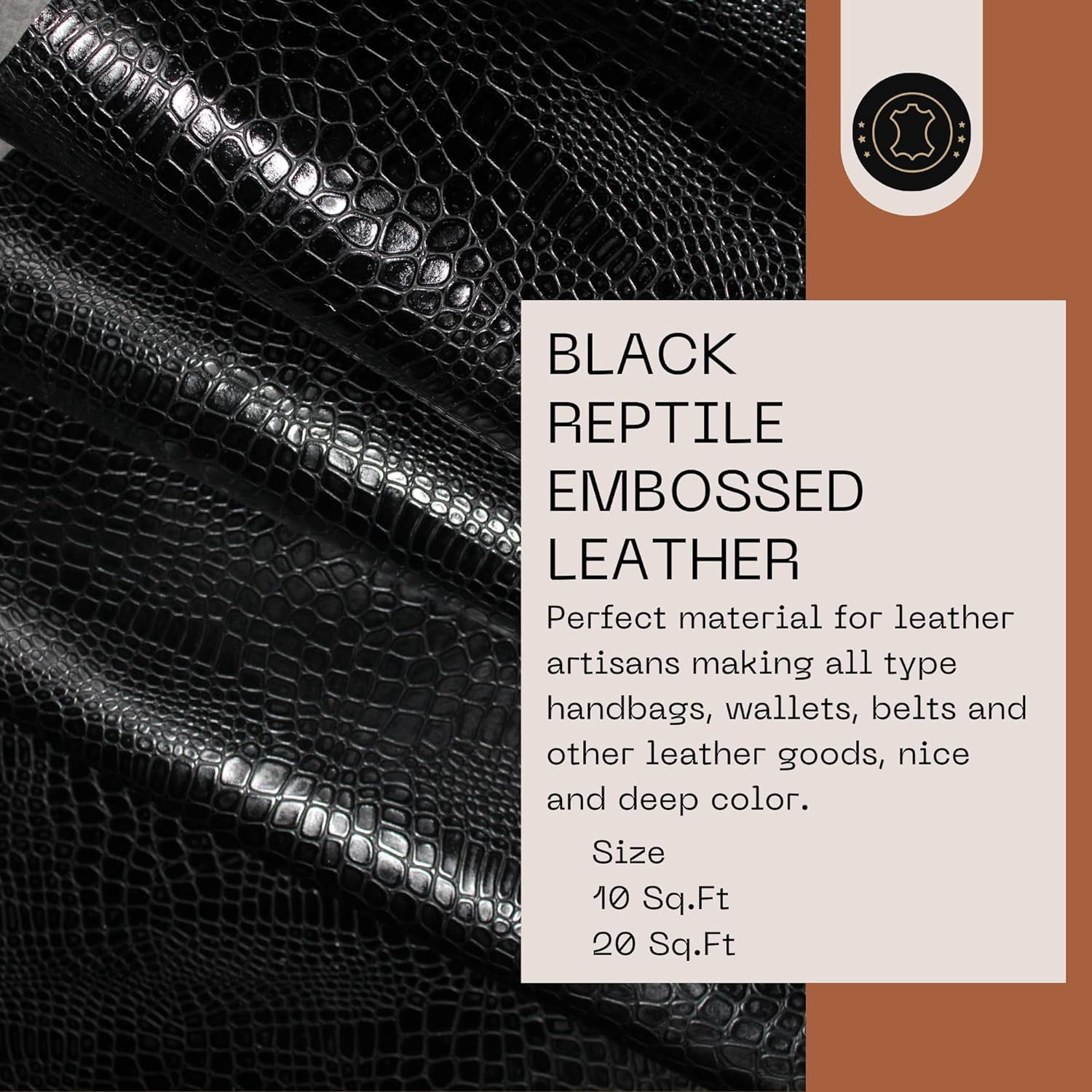 ArtisanCowhides Genuine Reptile Embossed Cowhide Leather for Crafts Projects–  Black 10 SqFt - 3.5-4.0 oz
