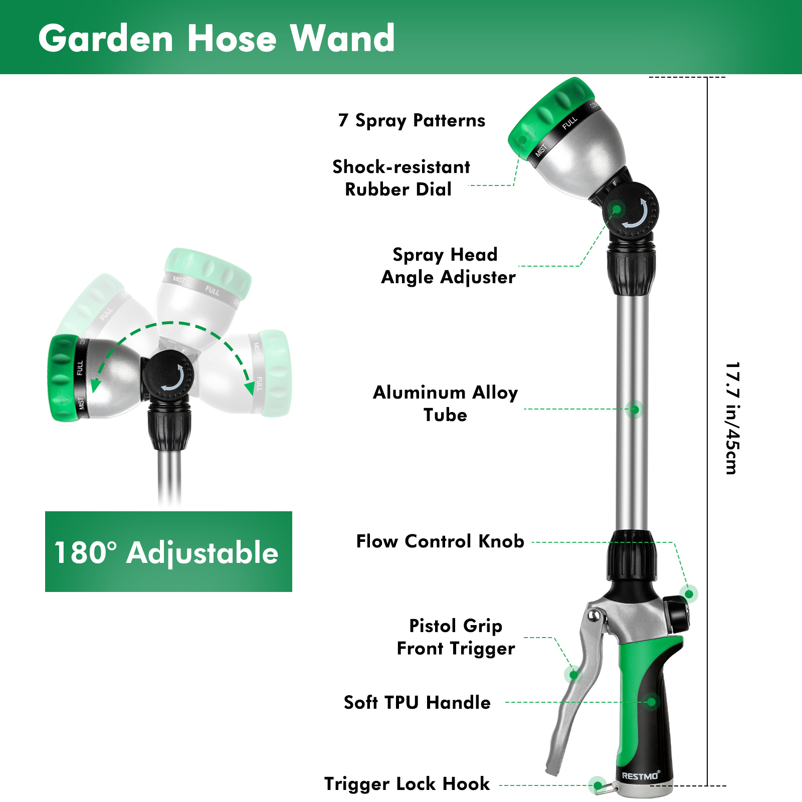 Restmo Metal Watering Wand 16-Inch with 7 Spray Patterns photo 5