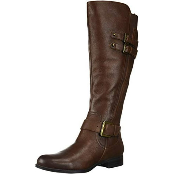 Naturalizer Womens Jessie Knee High Buckle Detail Riding Boots - Wide Calf, Chocolate Brown Leather, 6.5 Wide