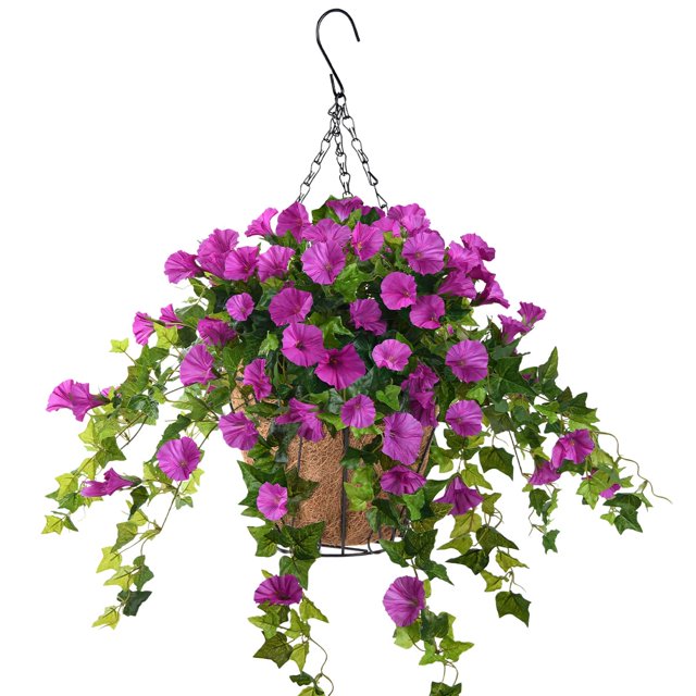 Plantas colgantes artificiales de seda y petunia, color morado