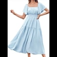 thumbnail image 2 of Vestido Informal de Verano para Mujer, de Corta, Cuello Cuadrado, Cintura Fruncida, con , Holgado, Azul XXXL, 2 of 6