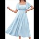 thumbnail image 2 of Vestido Informal de Verano para Mujer, de Corta, Cuello Cuadrado, Cintura Fruncida, con , Holgado, Azul XXXL, 2 of 6
