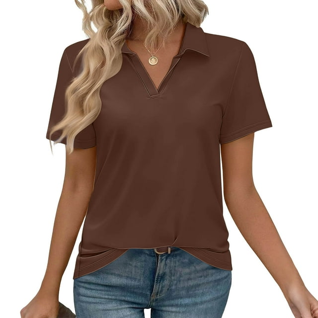 Ailaofu T-Shirts à Manches Courtes à Col en V pour Femmes, Hauts d'Été à Col, T-Shirts Décontractés Amples