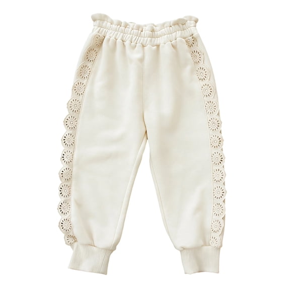 WOYY Girls Lace Trim Sweatpants Cotton Soft Jogger Pants for Kids, Sizes 4-5T