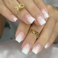 thumbnail image 4 of 24 Uds uñas postizas cubierta completa uñas postizas elegante Rosa gradiente brillo uñas cortas francesas ataúd uñas postizas cortas prensa en las uñas, 4 of 4