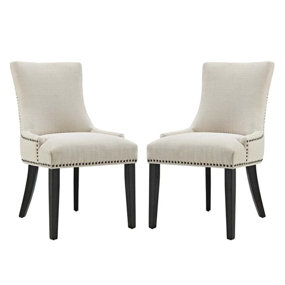 Maklaine 20.5" Fabric Dining Side Chair in BlackBeige (Set of 2)