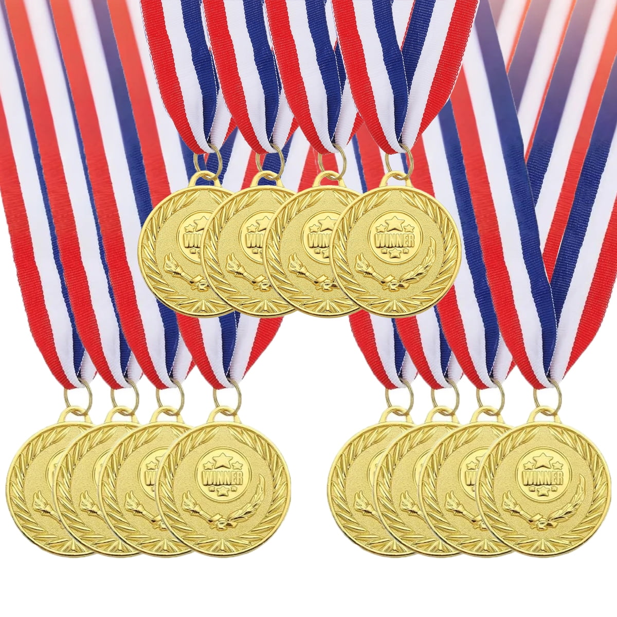 1 1/4" 1st, 2nd & 3rd Place Plastic Award Medals With Striped Ribbon - 12 Pc. Or