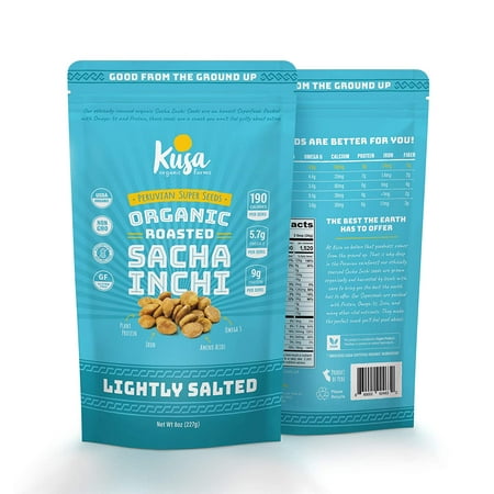 Kusa Organic Roasted Sacha Inchi Seeds (8 oz) – Gluten Free, Vegan, Keto, Paleo Friendly Snack – Source of Omega 3 6 9 – Non-GMO Superfood – USDA Approved (Lightly Salted)