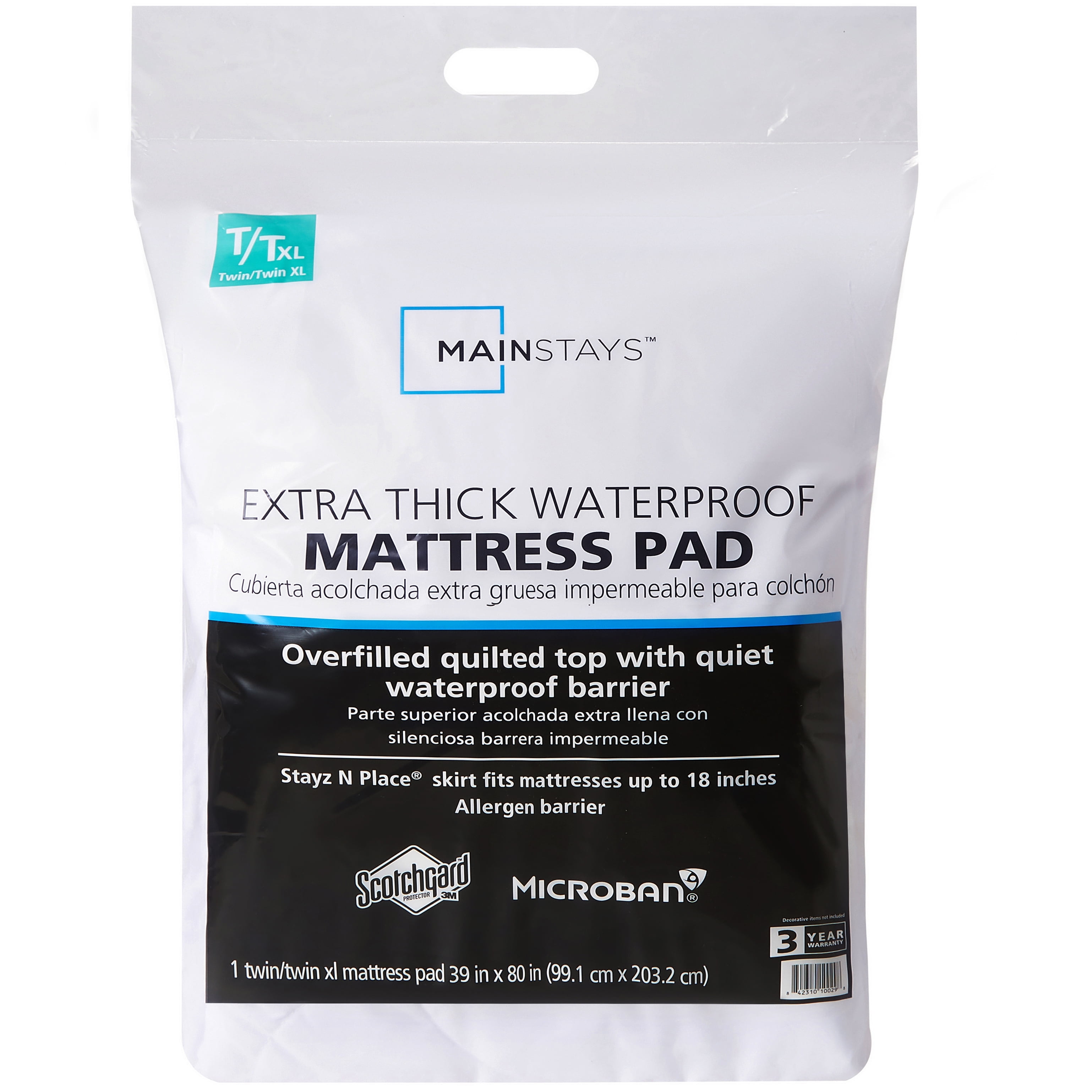 Mainstays Extra Thick Waterproof Mattress Pad, Twin/Twin-XL