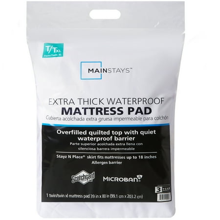 mainstays extra thick waterproof mattress pad, twin/twin-xl 39 in x 80 in