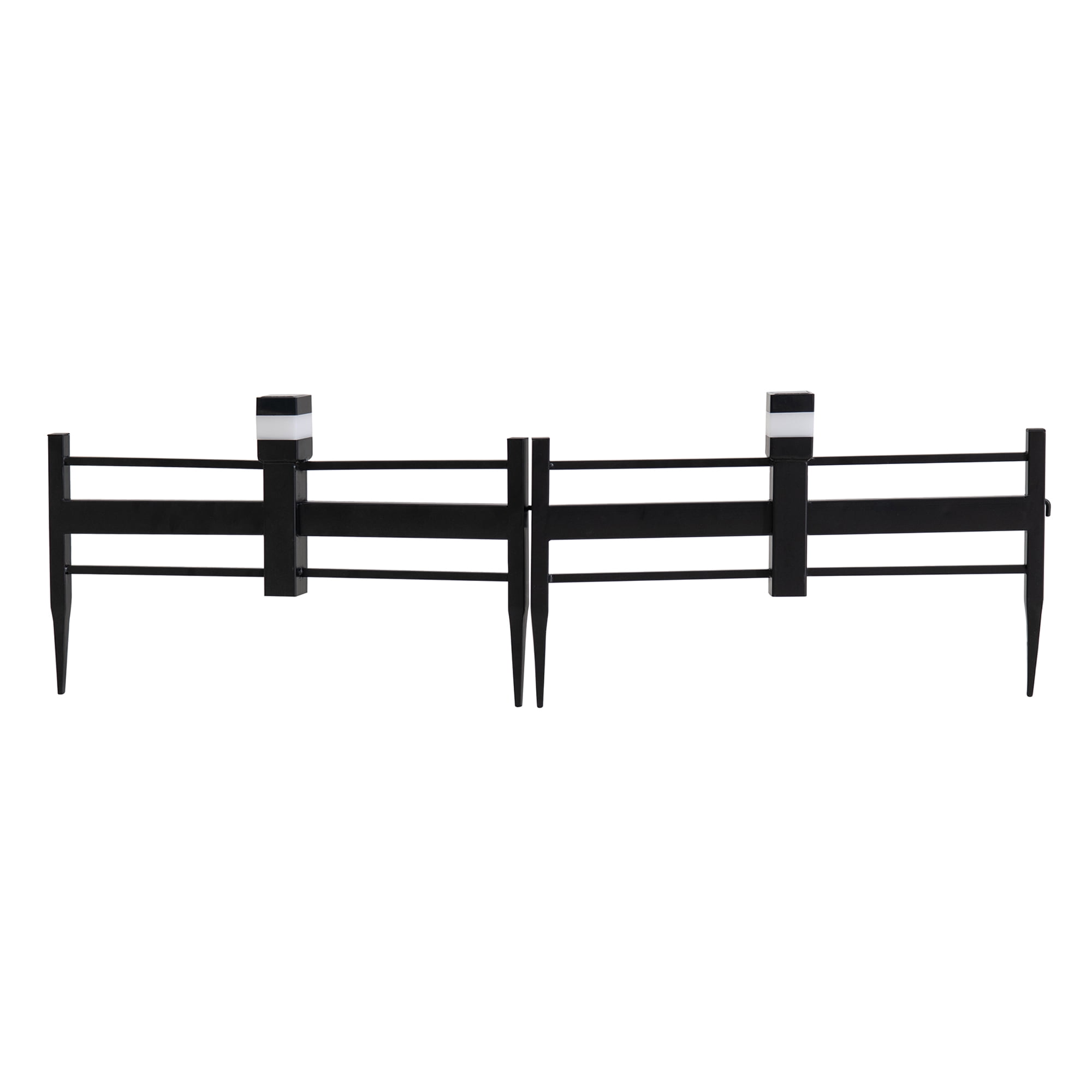 SUNJOY Garden Fence Solar Border Fencing with Waterproof LED Path Lights, Metal Strip Pattern Fence Panel Outdoor Decorative Garden Fences(5PK), Black