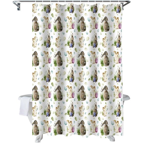 Easter Shower Curtain Watercolor Bunny Shower Curtains for Bathroom Decor Easter Eggs Bath Curtains Sets for Spring Easter Bathroom Decor Fabric Waterproof Standard 72" X 72"