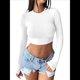 thumbnail image 1 of Tops Cortos de Larga para Mujer 2025 - Camisetas Básicas de Cuello Redondo y Corte Entallado para Otoño S, 1 of 8
