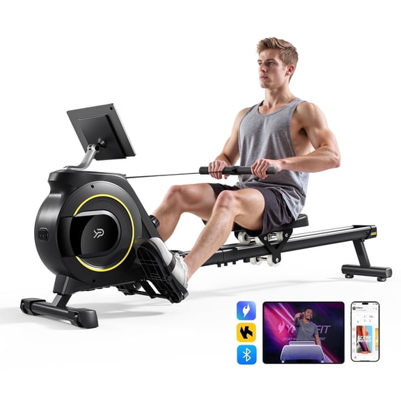 YPOO Magnetic Rowing Machine for Home, 350 lb Capacity, 16-Level Silent Resistance, Foldable Compact Rower for Full-Body Workout with App Support