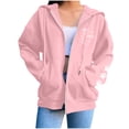 thumbnail image 2 of AKOEE Women's Oversized Zip Up Hoodie Jackets with Pockets Long Sleeve Cat Printed Baggy Y2k Sweatshirt Coat (2XL, Pink), 2 of 7
