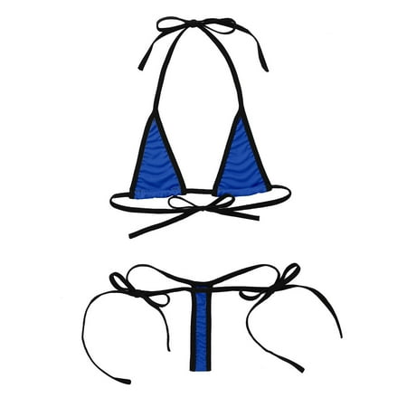 Aiihoo Women s Micro Bikini Swimwear Halter Neck Minimal Cover Bra with Low Rise G-String Royal Blue One Size