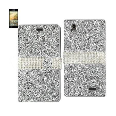 Jewelry Wallet - Zte Warp Elite Jewelry Rhinestone Wallet Case In Silver