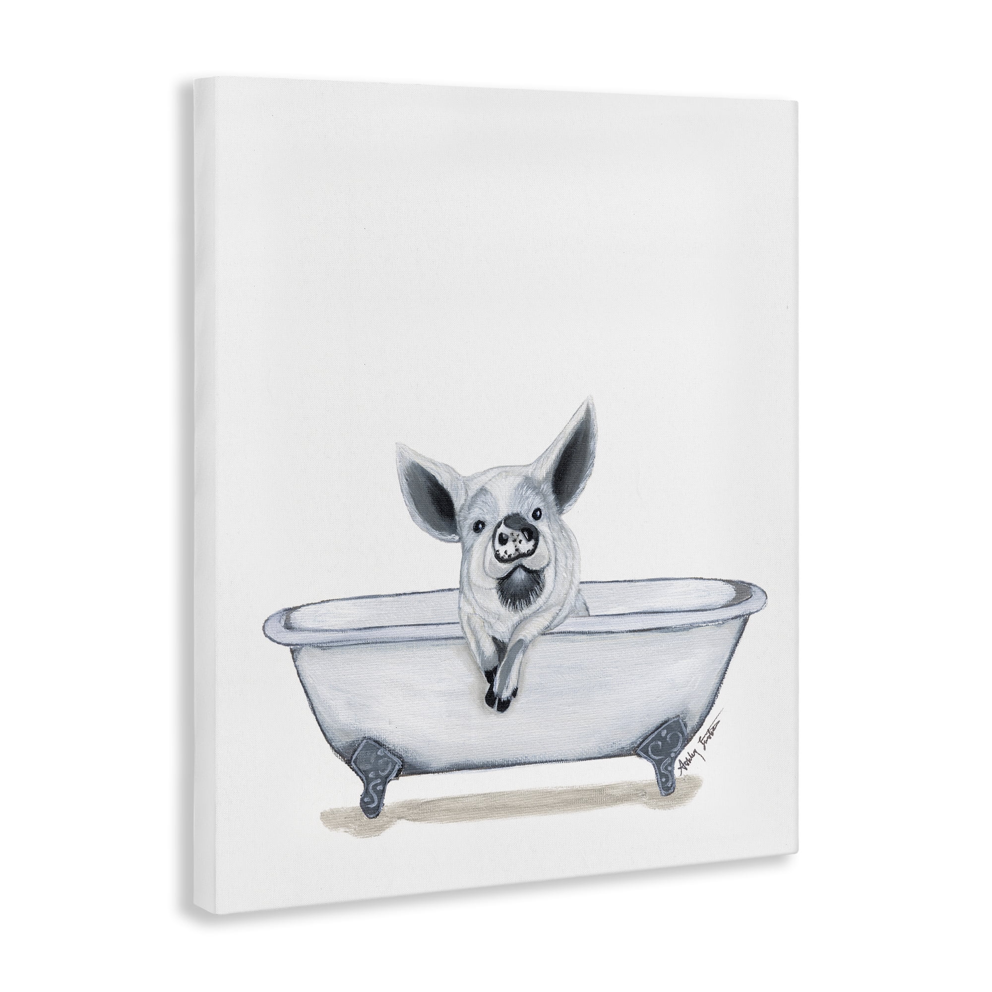 Stupell Industries Pig in Tub Sketch Bath & Laundry Painting Wrapped Canvas Art Print Wall Art, 36 x 48