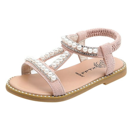 

Kids Shoes Single Sandals Princess Pearl Crystal Roman Shoes
