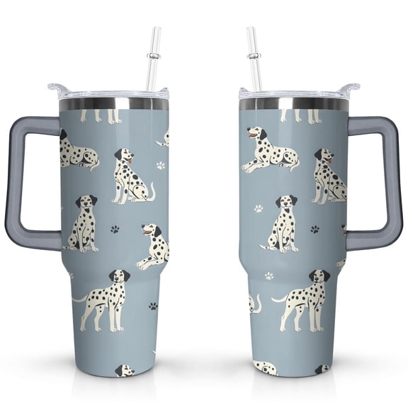 Cute Dog Design 40oz Tumbler with Handle - Double Wall Insulated Coffee Mug for Women - Dog Mom Gift Travel Cup with Straw