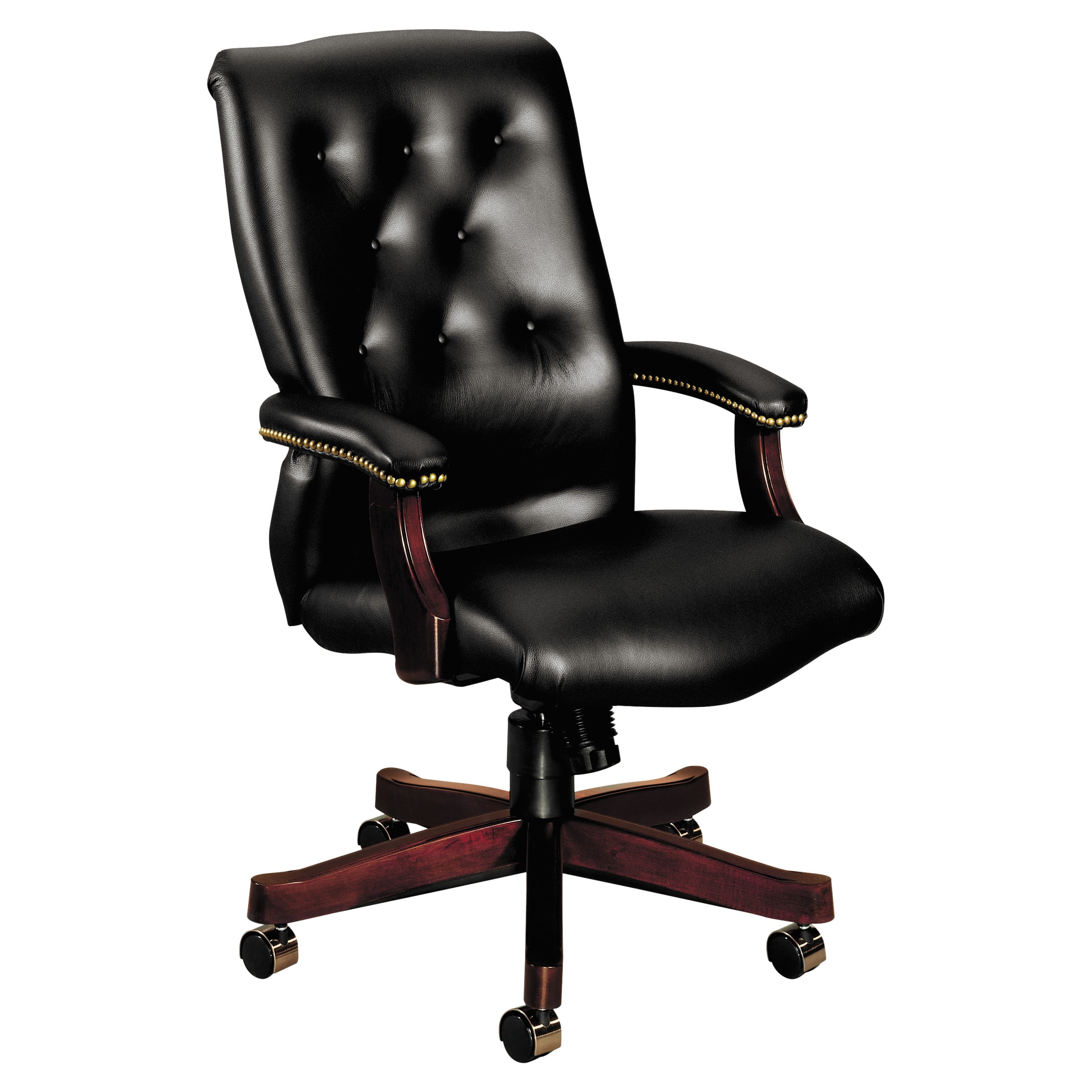 HON 6540 Series Executive HighBack Swivel Chair, Mahogany/Black Vinyl