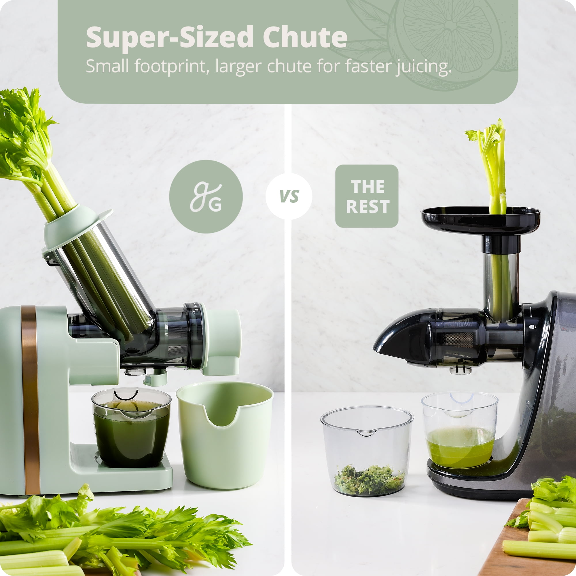 Greater Goods Slow Masticating Cold Press Juicer Machine, A Powerful Juice Extractor for Healthy and Delicious Fruit and Vegetable Juices, Sage Green