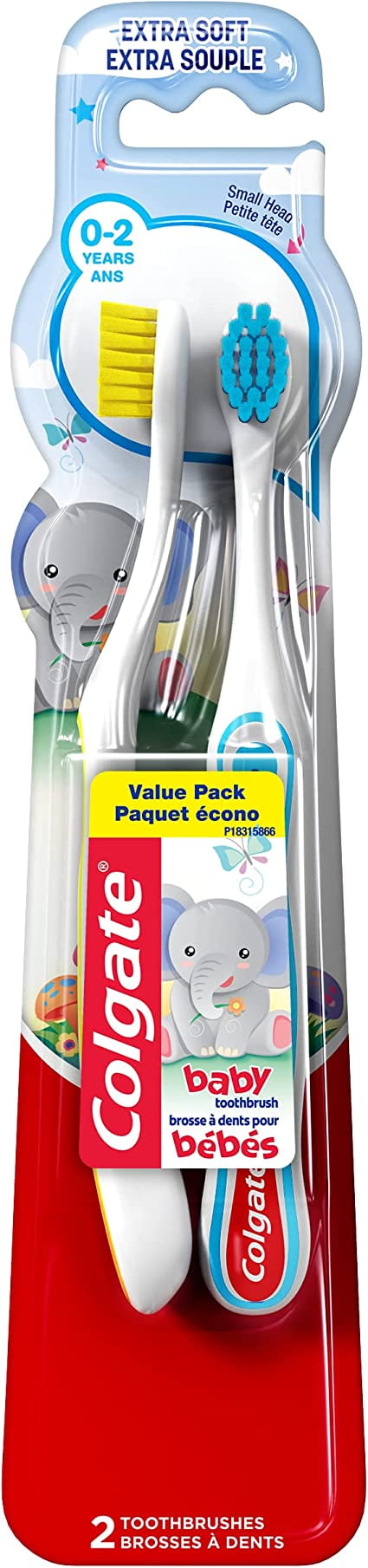 Colgate Kids My First Toothbrush for Baby, Ages 0-2, Extra Soft, 2 Pack, White