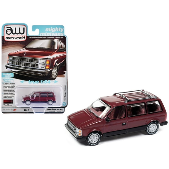 1985 Dodge Caravan Van Crimson Red and Black "Mighty Minivans" Series 1/64 Diecast Model Car by Auto World