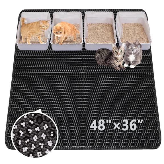 ZALALOVA Cat Litter Mat Extra Large XL 48" x 36" Trapping Mat for Cat Litter Box Matt for Floor-2 Layer Rug for Pet Kitty Box-Waterproof Urine Proof,Non-Slip (Black)