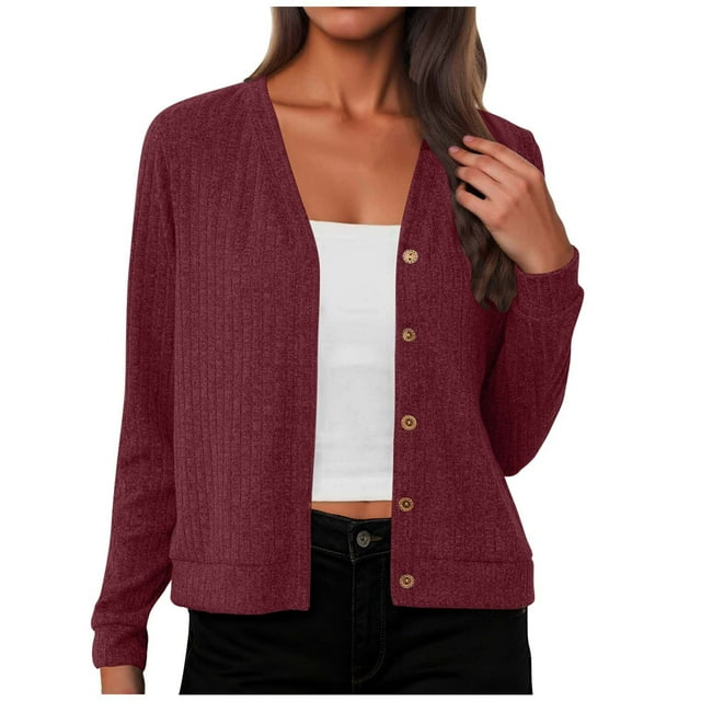 Cardigans Longs pour Femmes Cardigan Décontracté Uni en Tricot pour Femmes à Manches Longues, Fermeture à Boutons et Cardigan en Tricot à Col en V pour Femmes