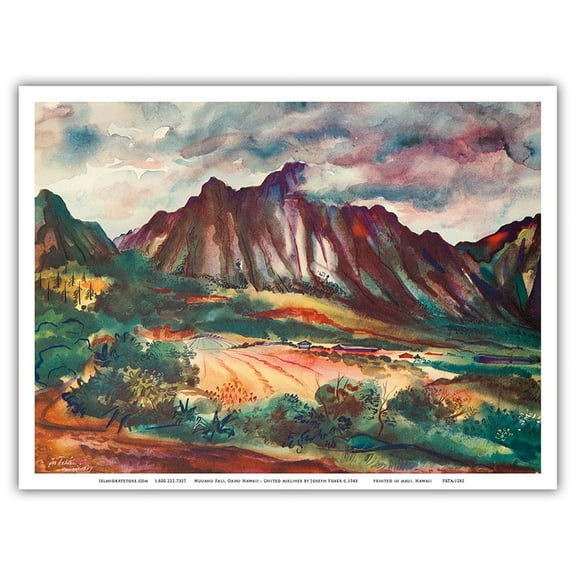 Nuuanu Pali - The Island of Oahu - Hawaii USA - United Air Lines - Vintage Travel Poster by Joseph Fehér c.1948 - Master Art Print (Unframed) 9in x 12in