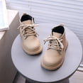 thumbnail image 3 of Dakaela 1-6Y Toddler Boys Girls Ankle Boots Little Kid Lace up Leather Combat Work Booties Side Zipper Casual Walking Hiking Shoes Beige 6, 3 of 5