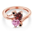 thumbnail image 3 of Gem Stone King 18K Rose Gold Plated Silver Red Garnet Pink Moissanite and Black Diamond Ring for Women (1.83 Cttw, Heart Shape 6MM, Gemstone January Birthstone, Size 8), 3 of 6