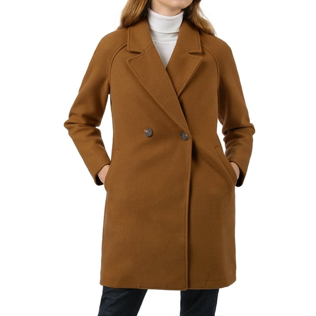 INSPIRE CHIC Manteau Mi-Long pour Femme à Double Boutonnage, Raglan, à Revers, à Manches Longues
