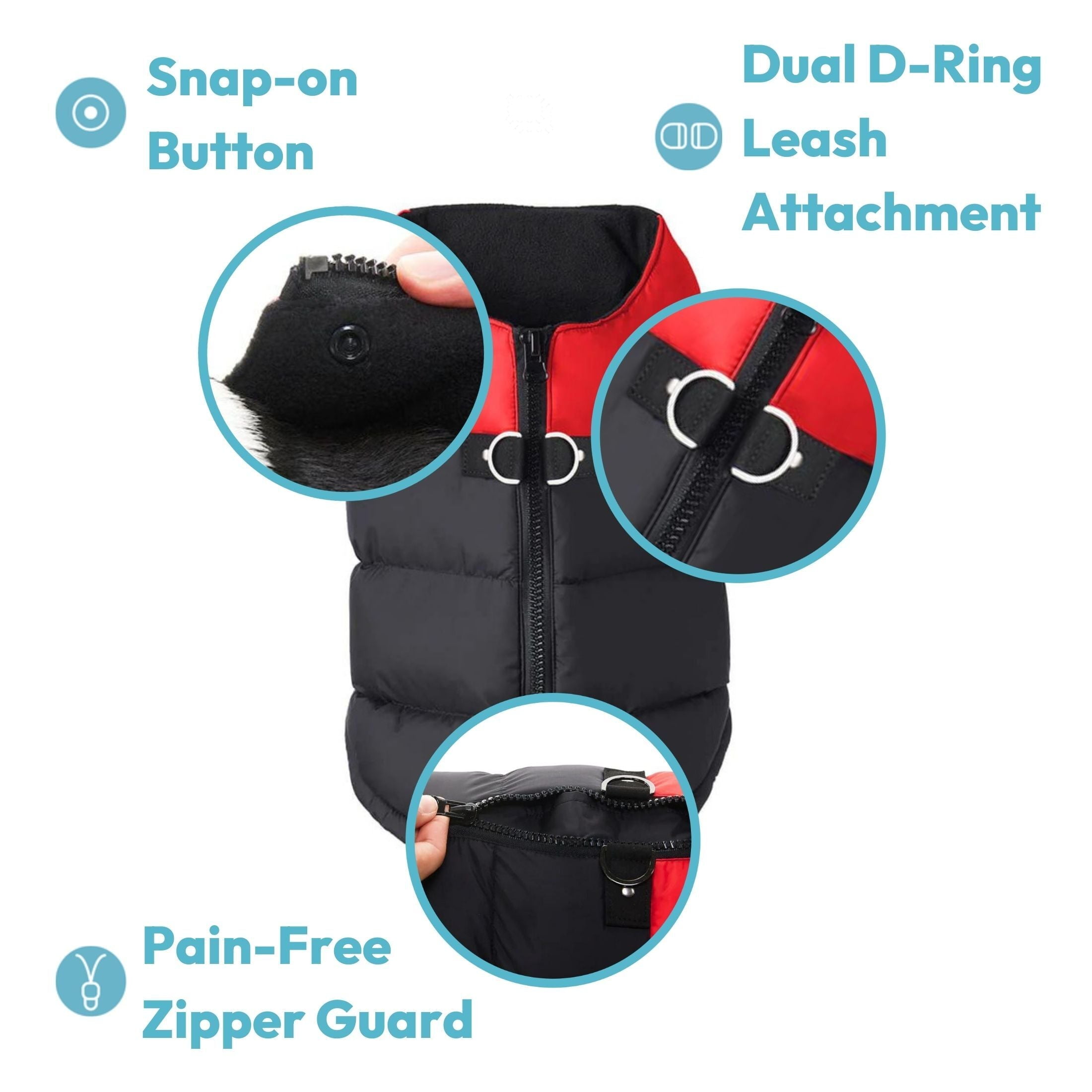 Gooby Padded Vest Dog Jacket - Red, Large - Warm Zip Up Dog Vest Fleece Jacket with Dual D Ring Leash Water Resistant Small Dog Sweater
